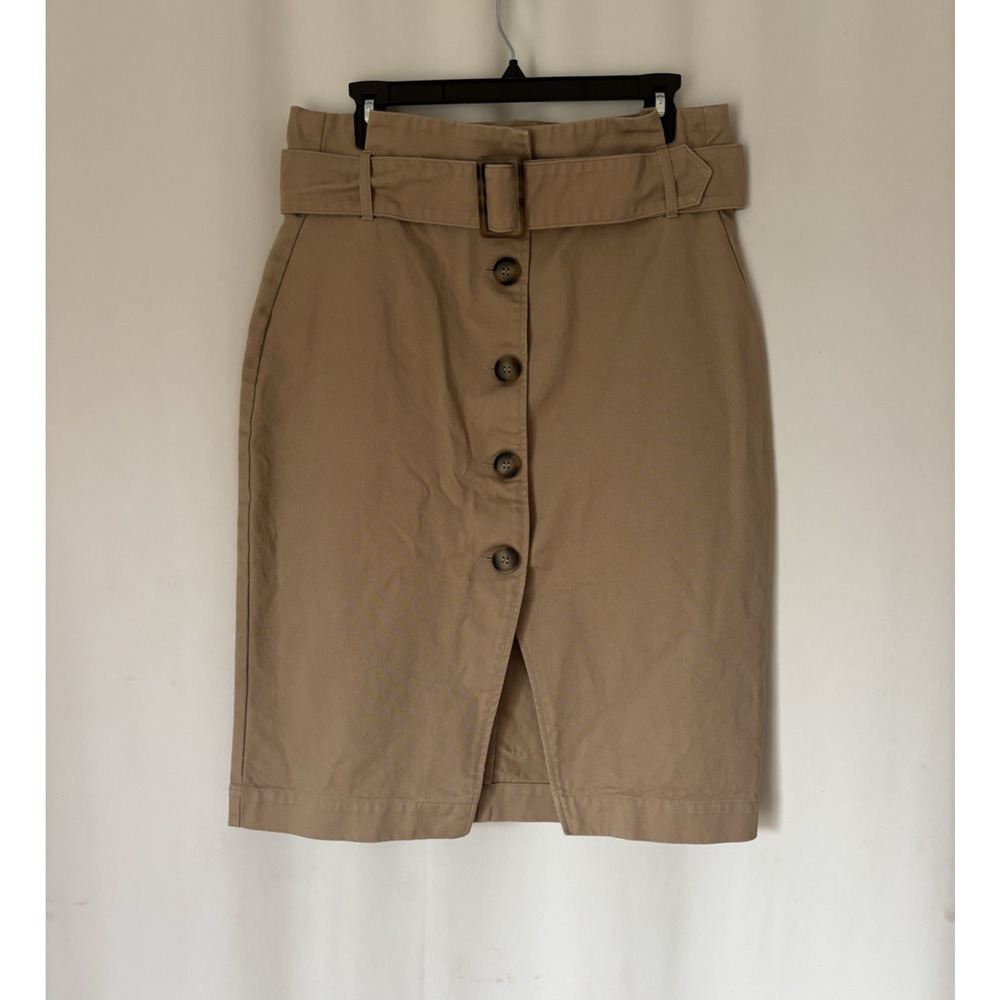 H&M Skirt 12 Knee Khaki Buttons Belt High Waist Boho